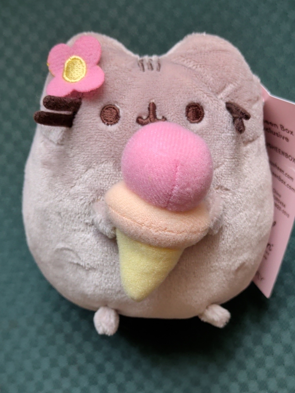 Pusheen Gray Plush with Pink Flower & Pastel Ice Cream